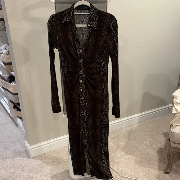Versace | Dresses | Versace Brown Snake Print Long Sleeve Dress | Poshmark